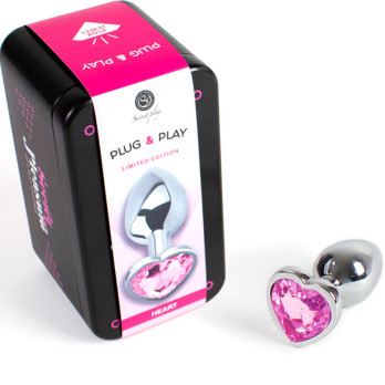 Secret Play - Metal Butt Plug Fuchsia Heart Small Size 7 Cm