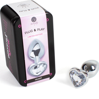 Secret Play - Metal Butt Plug Clear Crystal Heart Small Size 7 Cm