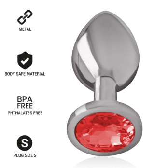 Intense - Metal Aluminum Anal Plug With Red Glass Size S