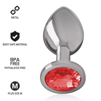 Intense - Metal Anal Plug With Red Glass Size M