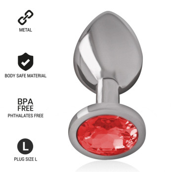 Intense - Metal Aluminum Anal Plug With Red Glass Size L