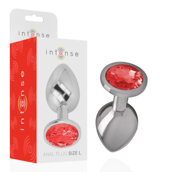 Intense - Metal Aluminum Anal Plug With Red Glass Size L