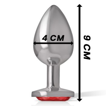 Intense - Metal Aluminum Anal Plug With Red Glass Size L