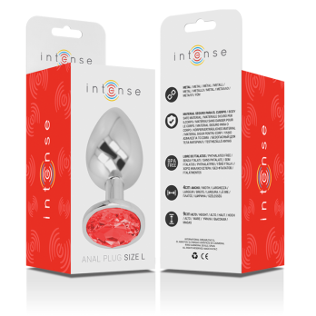 Intense - Metal Aluminum Anal Plug With Red Glass Size L