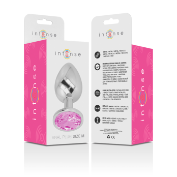 Intense - Metal Aluminum Anal Plug With Pink Glass Size M