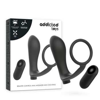 Addicted Toys Penis Ring With Remote Control Anal Plug Black Rechargeable