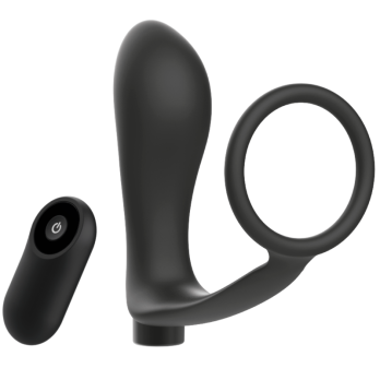 Addicted Toys Penis Ring With Remote Control Anal Plug Black Rechargeable