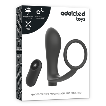 Addicted Toys Penis Ring With Remote Control Anal Plug Black Rechargeable