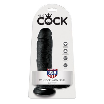 King Cock 8 Cock Black With Balls 20.3 Cm