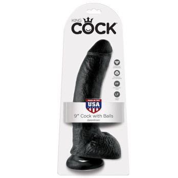 King Cock 9 Cock Black With Balls 22.9 Cm