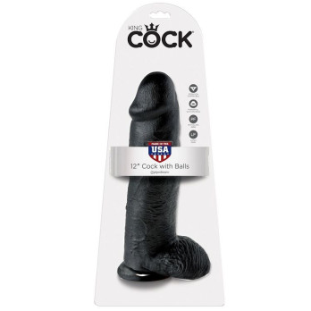 King Cock 12 Cock Black With Balls 30.48  Cm