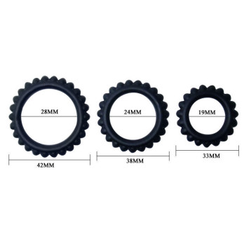 Baile  Titan Set 3Pcs Cock Ring Black 2.8 + 2.4 + 1.9 Cm