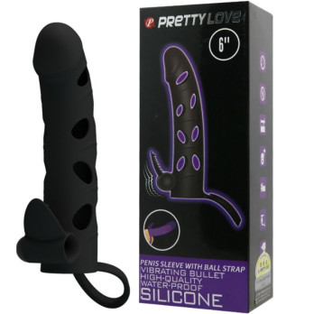 Pretty Love Vibrating Silicone Penis Sleeve With Ball Straps 15.2 Cm