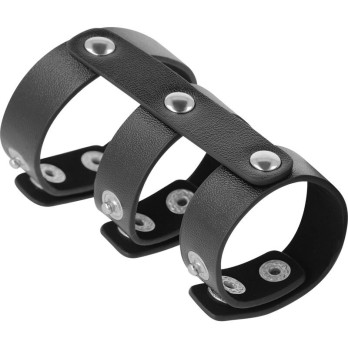 DarknessTrade - Adjustable Leather Double Penis And Testicle Ring