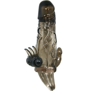 Brave Man Penis Cover With Clit And Anal Stimulation Double Bullet Black 16.5 Cm