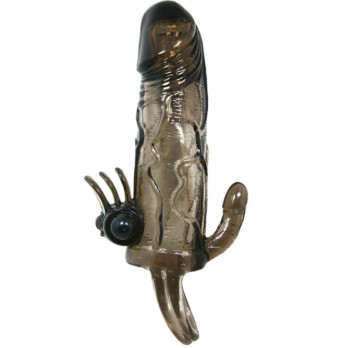 Brave Man Penis Cover With Clit And Anal Stimulation Double Bullet Black 16.5 Cm