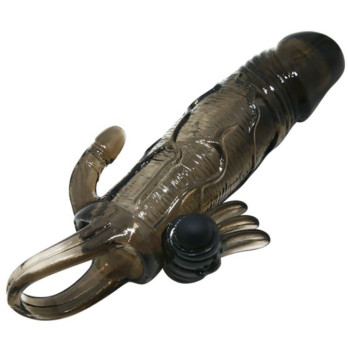 Brave Man Penis Cover With Clit And Anal Stimulation Double Bullet Black 16.5 Cm