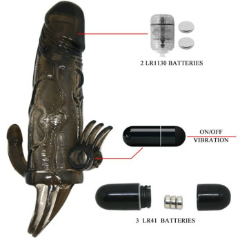 Brave Man Penis Cover With Clit And Anal Stimulation Double Bullet Black 16.5 Cm