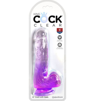 King Cock Clear - Realistic Penis With Balls 13.5 Cm Purple