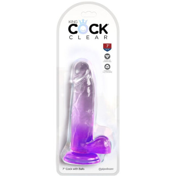 King Cock Clear - Realistic Penis With Balls 15.2 Cm Purple