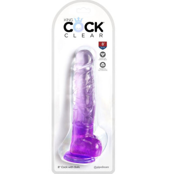 King Cock Clear - Realistic Penis With Balls 16.5 Cm Purple