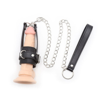 Ohmama Fetish Cock Ring With Metal Leash Chain