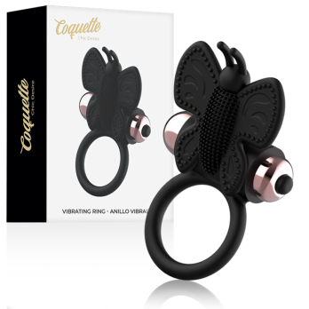 Coquette Chic Desire™ - Cock Ring Butterfly  With Vibrator Black/ Gold