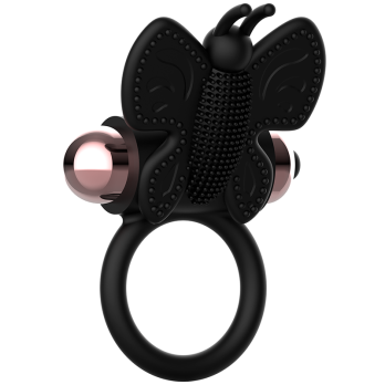 Coquette Chic Desire™ - Cock Ring Butterfly  With Vibrator Black/ Gold