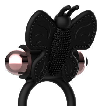 Coquette Chic Desire™ - Cock Ring Butterfly  With Vibrator Black/ Gold