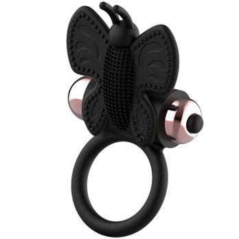 Coquette Chic Desire™ - Cock Ring Butterfly  With Vibrator Black/ Gold