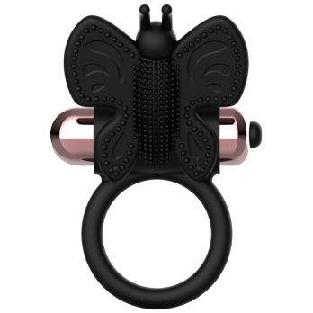 Coquette Chic Desire™ - Cock Ring Butterfly  With Vibrator Black/ Gold