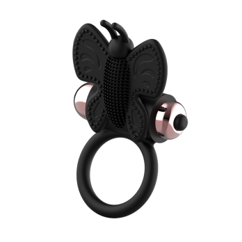 Coquette Chic Desire™ - Cock Ring Butterfly  With Vibrator Black/ Gold