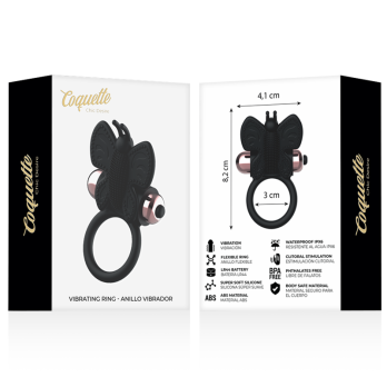 Coquette Chic Desire™ - Cock Ring Butterfly  With Vibrator Black/ Gold