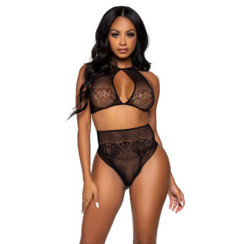 Leg Avenue Two Pieces Set Halter Crop Top  Thong Panty Panty One Size