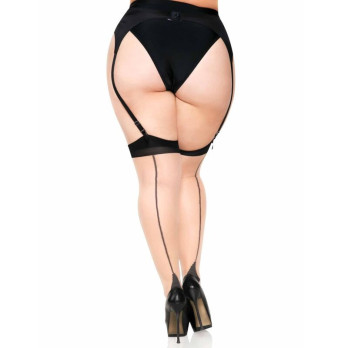 Plus Lycra Sheer 2 Tone Thigh High With Backseam And Cuban Heel