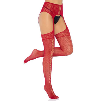 Leg Avenue Lace Up Garterbelt Stockings - Burgundy One Size