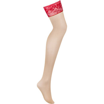 Obsessive - Lacelove Stockings Red Xl/Xxl