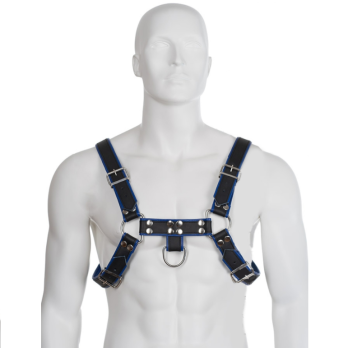 Leather Body Chest Bulldog Harness Black/Blue Leather