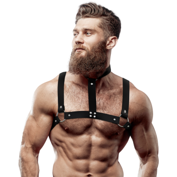 Fetish Submissive AttitudeTrade - Adjustable Eco-Leather Chest Harness With Necklace For Men