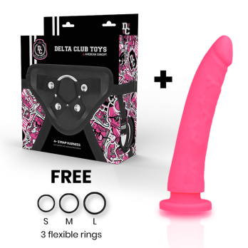 Delta Club™ -  Toys Harness + Dong Pink Silicone 17 X 3 Cm