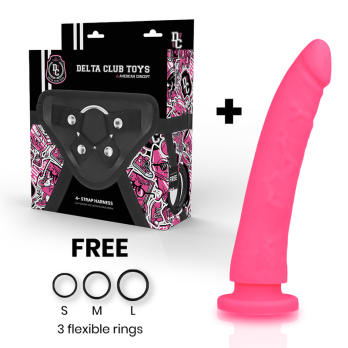 Delta Club™ -  Toys Harness + Dong Pink Silicone 20 X 4 Cm