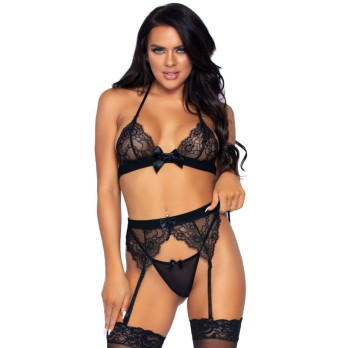 Leg Avenue Three Pieces Set Top, Garter Belt And G-String M