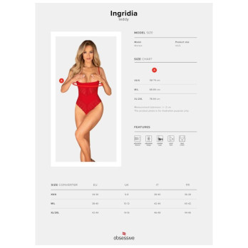 Obsessive - Ingridia Crotchless Teddy Red Xl/Xxl