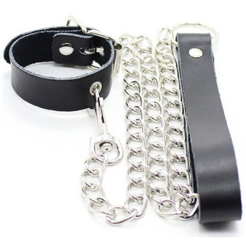 Ohmama Collar For Penis And Leather Belt With Metal Chain