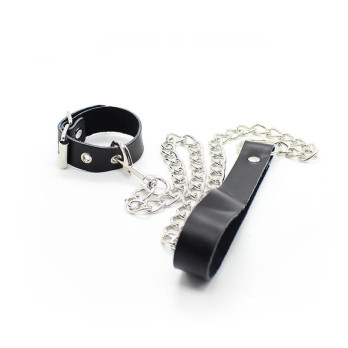 Ohmama Collar For Penis And Leather Belt With Metal Chain