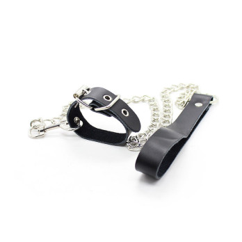 Ohmama Collar For Penis And Leather Belt With Metal Chain