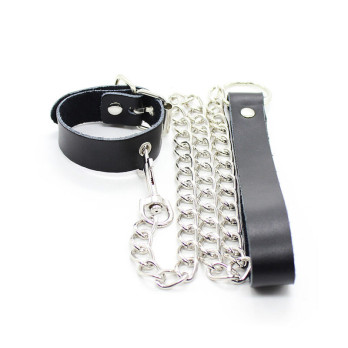 Ohmama Collar For Penis And Leather Belt With Metal Chain