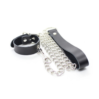 Ohmama Collar For Penis And Leather Belt With Metal Chain