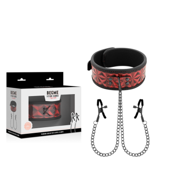 Begme™ - Red Edition Collar With Nipple Clamps With Neoprene Lining