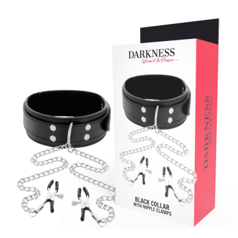 DarknessTrade - Collar With Nipple Clamps Black